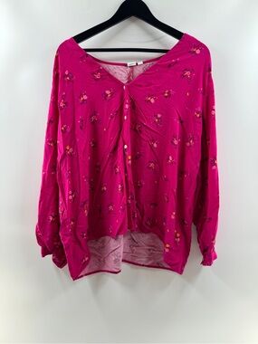 GAP Pink Floral Button Front V-Neck Blouse – Women's XXL 100% Rayon
